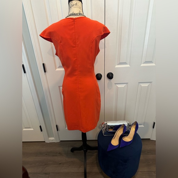 Sharagano Orange Cap Sleeves Zip Back Shift Dress with Pockets - Picture 5 of 8